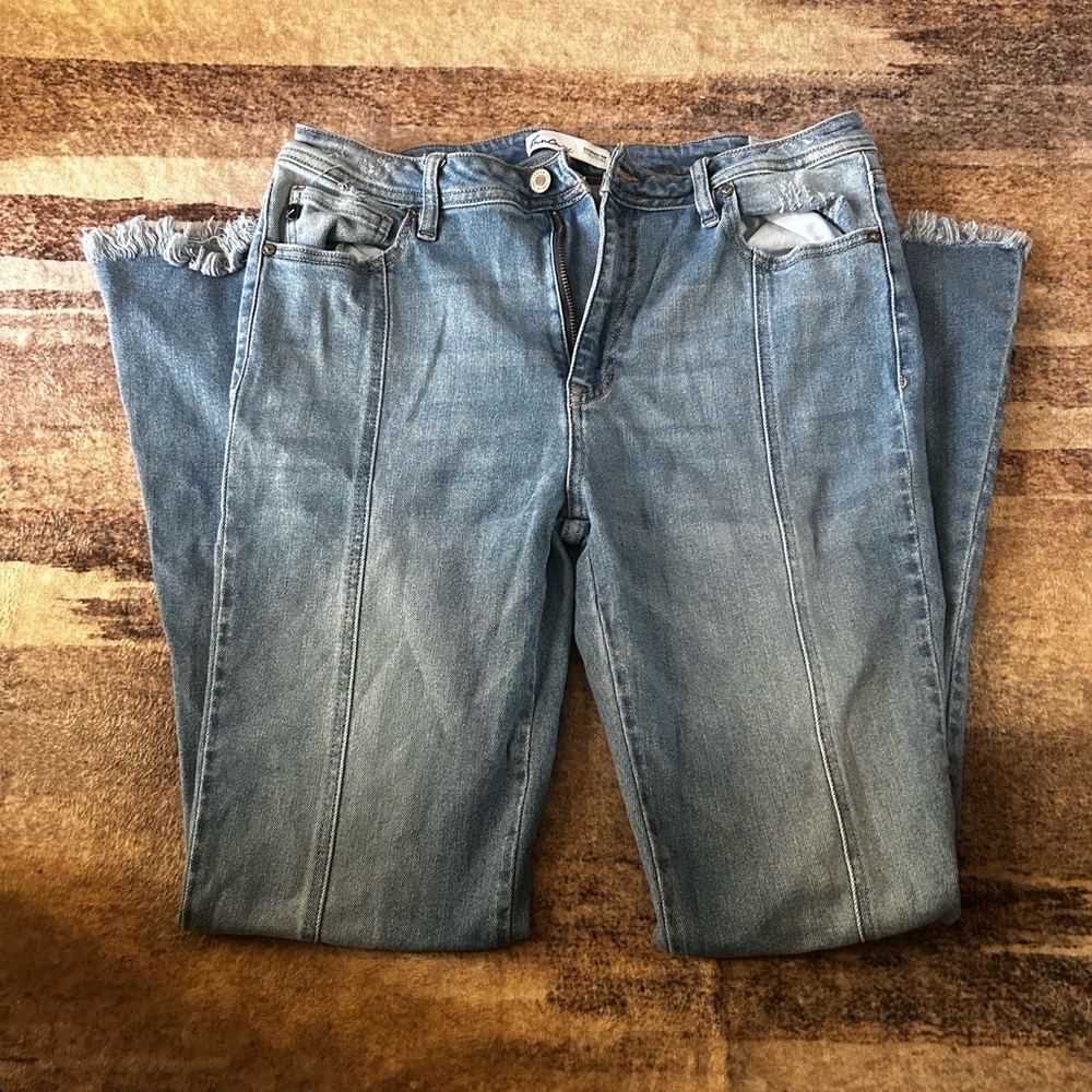 KanCan Light Blue Flare Jeans with Frayed Hem